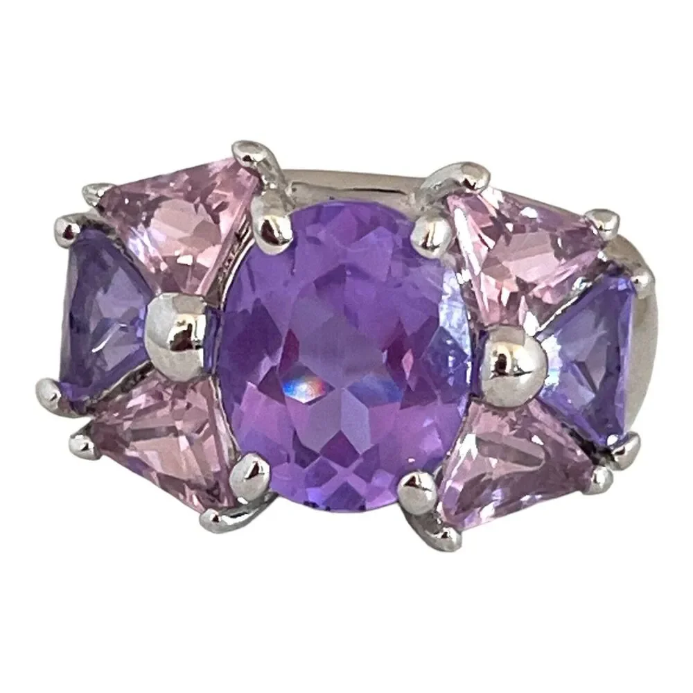 Vintage 1980s Uncas Sterling Silver Purple CZ Multi Stone Ring Size 6.5 - 5Z